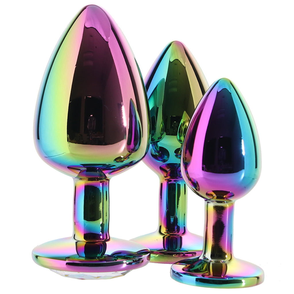 Rear Assets Round Gem Metal Plug Kit in Rainbow Anal Sex Toys > Butt Plugs