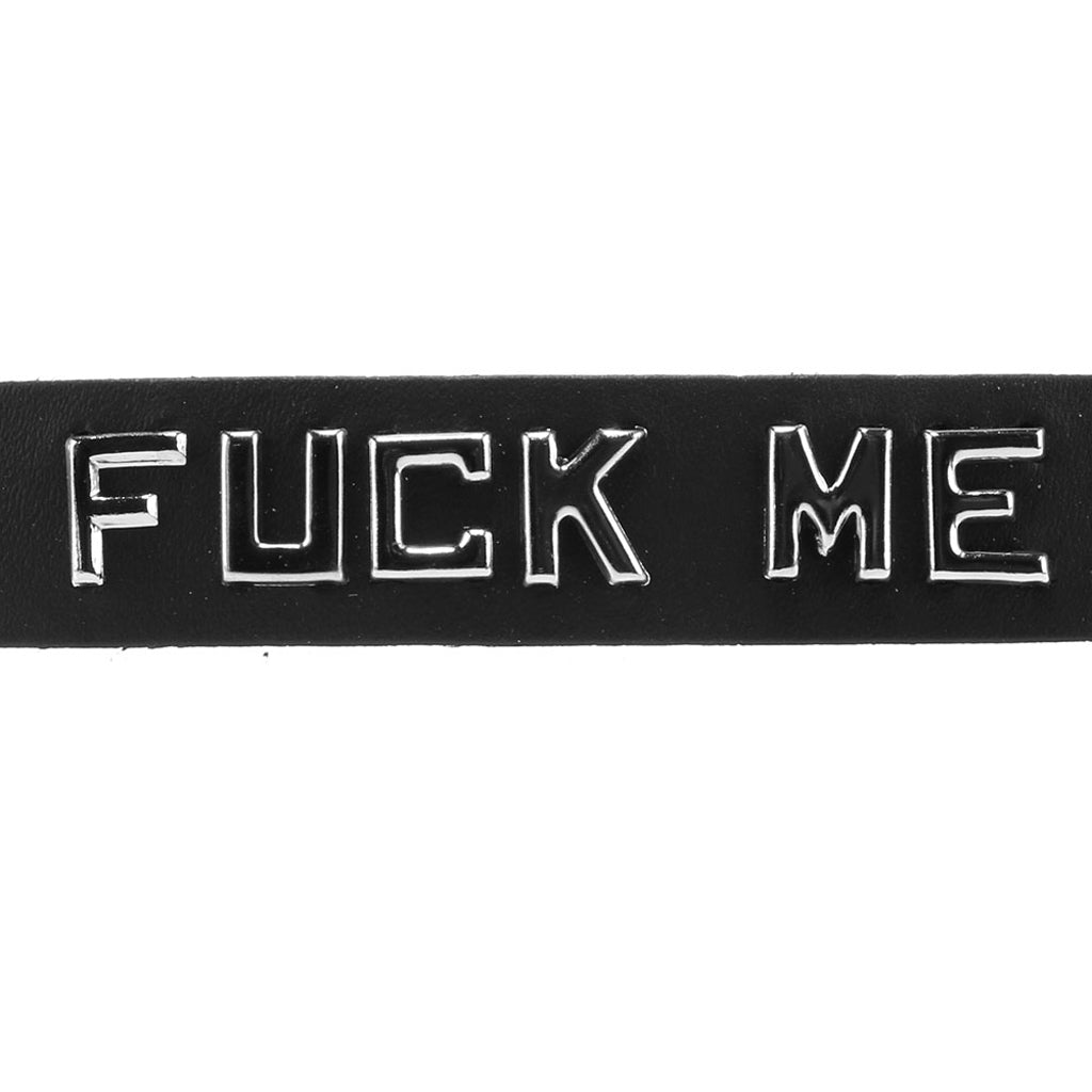 F**k Me Leather Word Band Collar Bondage and Fetish > Leashes and Collars
