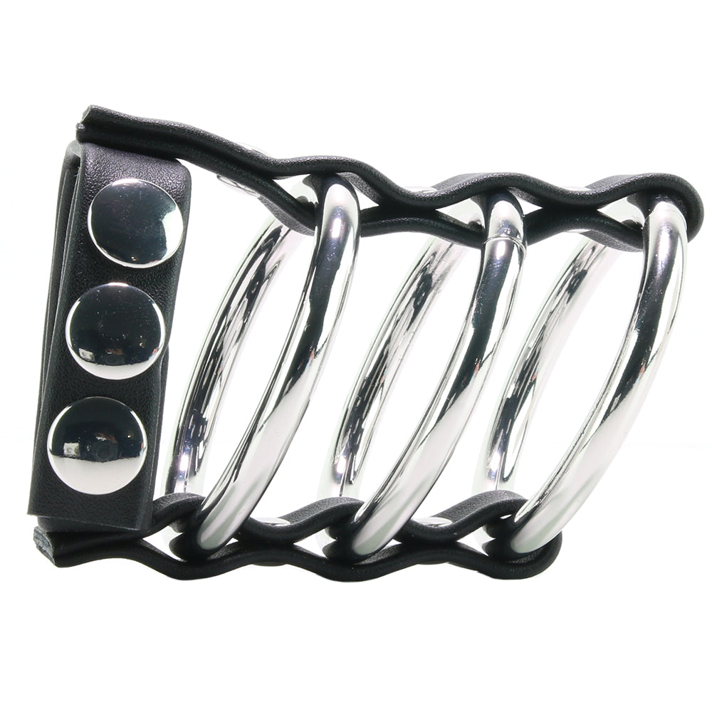 Blue Line Triple Metal C-Ring with Adjustable Ball Strap Bondage and Fetish > Cock and Ball Devices