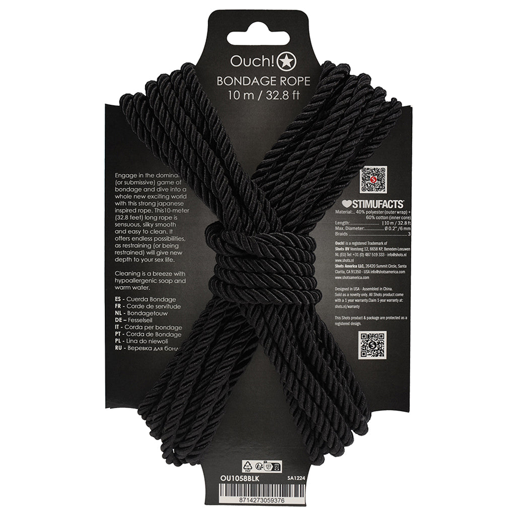 Ouch! 32.8'/10m Bondage Rope in Black Bondage and Fetish > Restraints