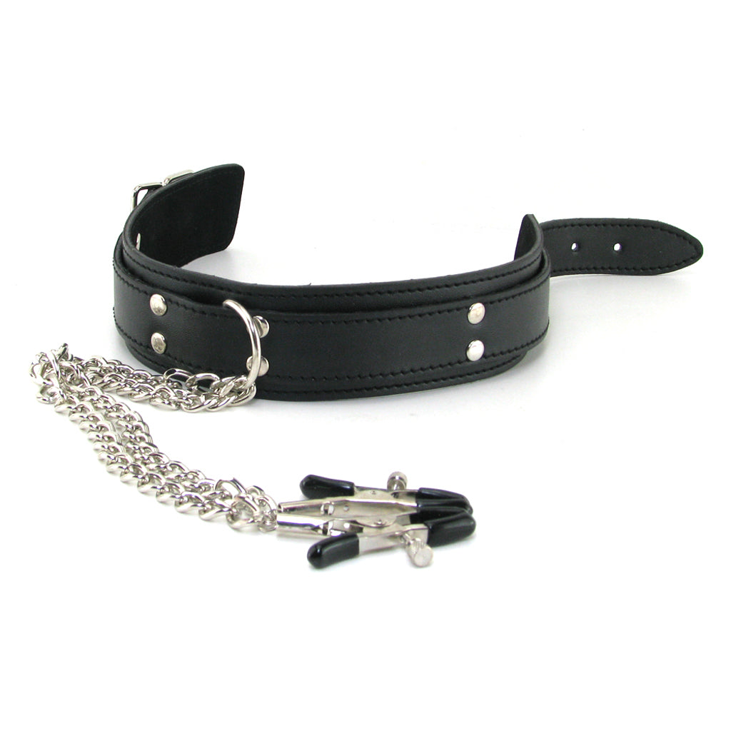 Collar with Nipple Clamps Bondage and Fetish > Nipple Stimulators & Clamps