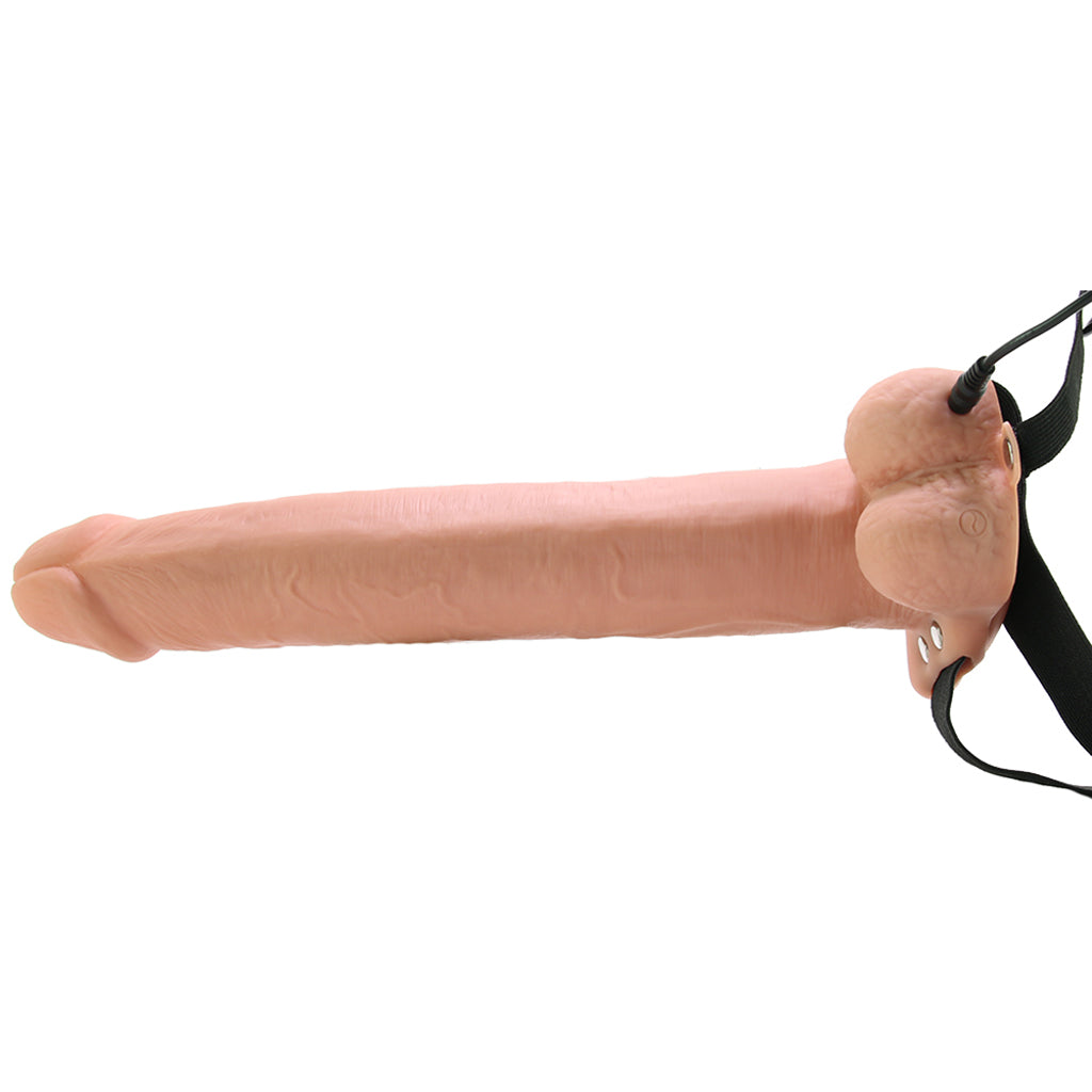11 Inch Hollow Vibrating Strap-On with Balls in Vanilla Dildo Sex Toys > Strap-On and Harnesses