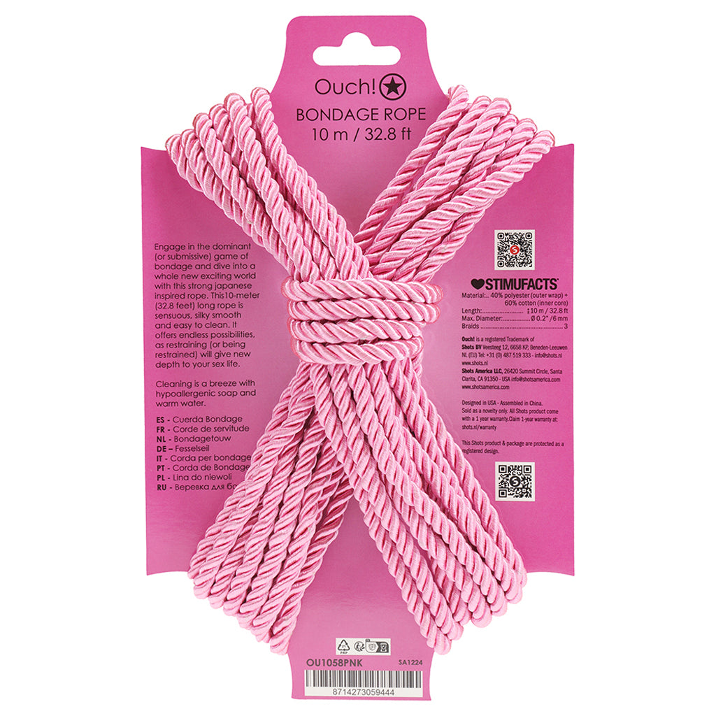 Ouch! 32.8'/10m Bondage Rope in Pink Bondage and Fetish > Restraints