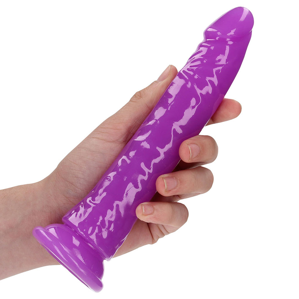 RealRock Glow In The Dark 8 Inch Slim Dildo in Purple Dildo Sex Toys > Realistic Dildos