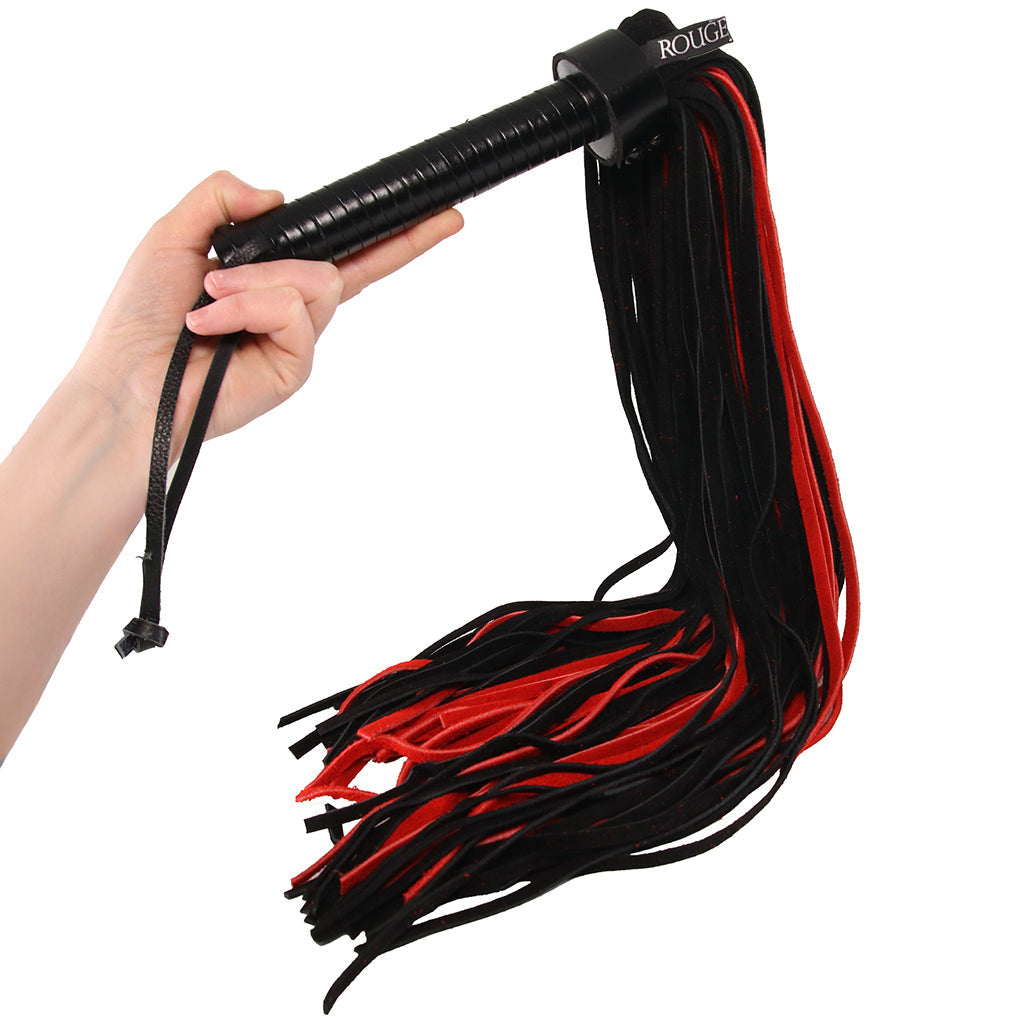 Long Suede Flogger in Black & Red Bondage and Fetish > Leather