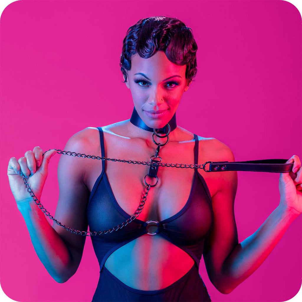 Euphoria Collar With Chain Leash Bondage and Fetish > Leashes and Collars
