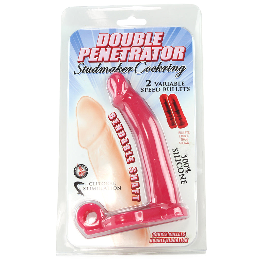 Double Penetrator Silicone Studmaker Cock Ring in Pink Vibrators > Double Penetration