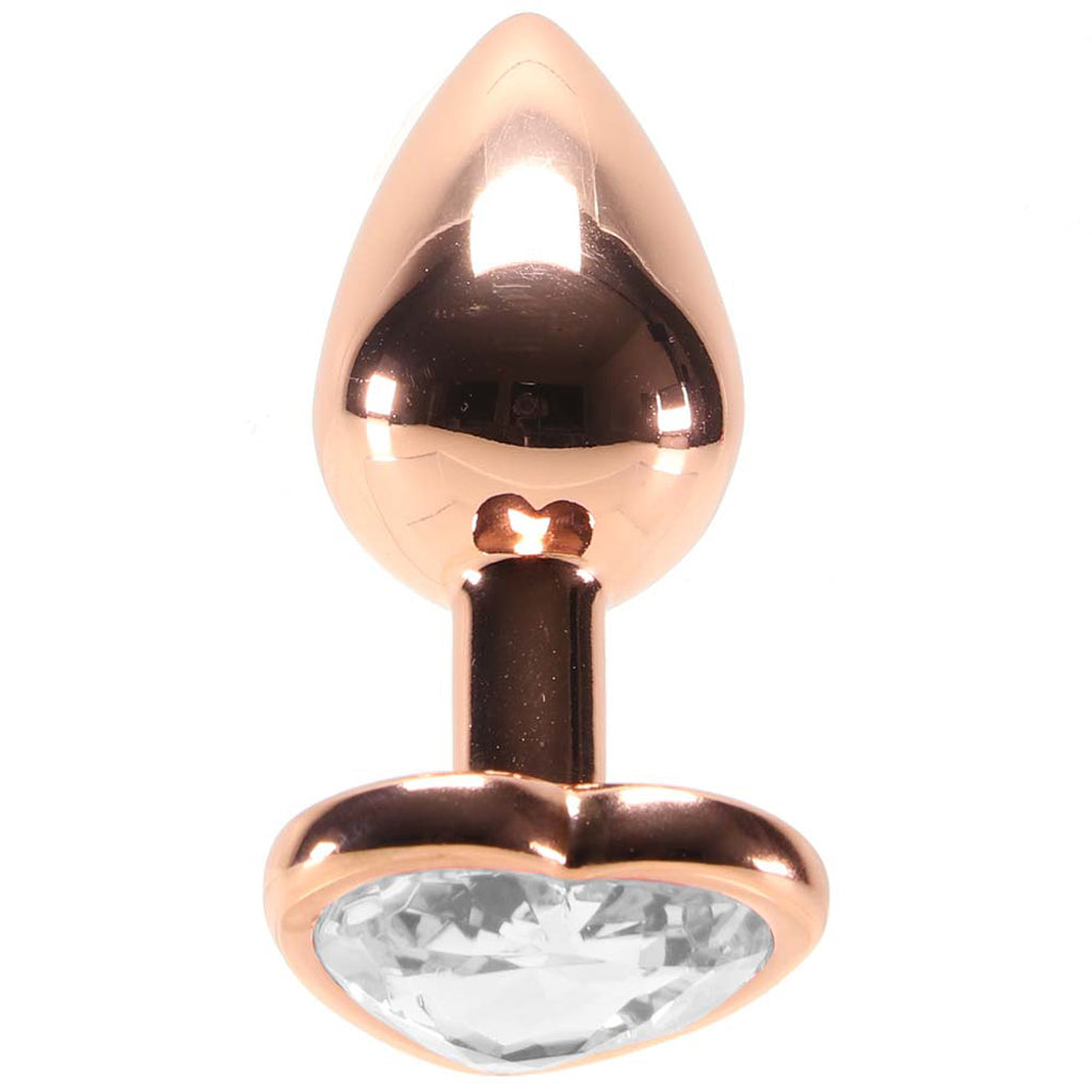 Small Aluminum Plug with Clear Heart Gem in Rose Gold Anal Sex Toys > Butt Plugs
