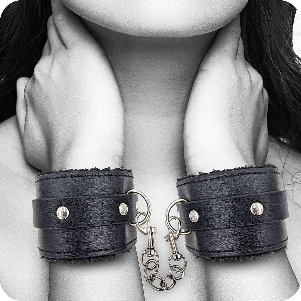 Black & White Plush Wrist Cuffs Bondage and Fetish > Wrist and Ankle Cuffs