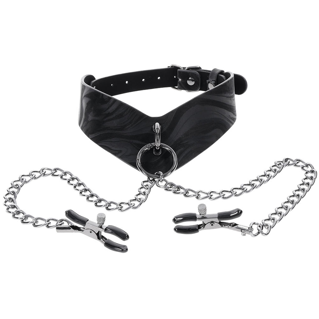 Velvet Noir Collar & Removable Clamps Bondage and Fetish > Leashes and Collars