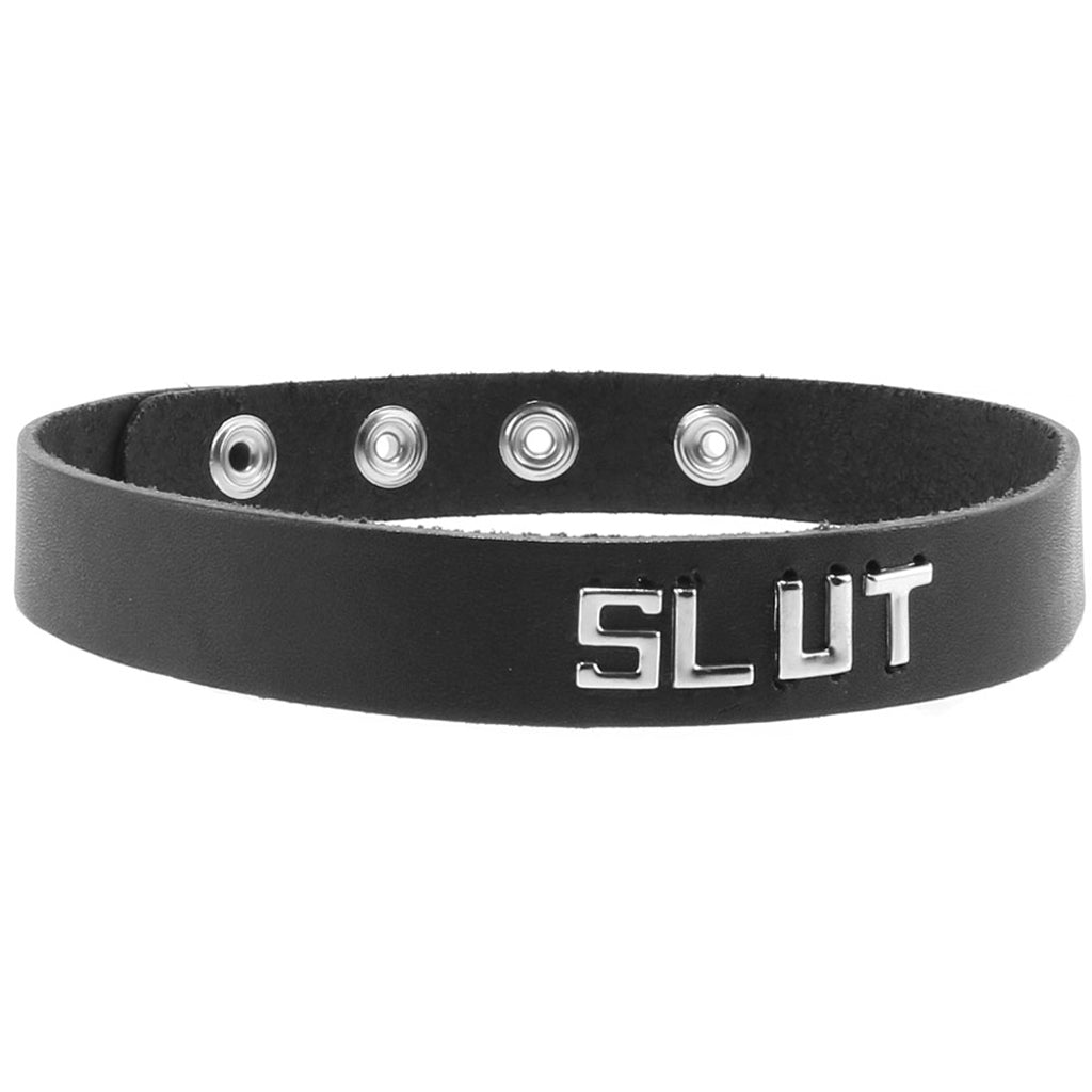 Slut Leather Word Band Collar Bondage and Fetish > Leashes and Collars
