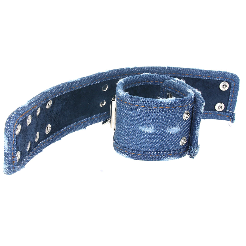 Ouch! Roughened Denim Ankle Cuffs in Blue Bondage and Fetish > Wrist and Ankle Cuffs