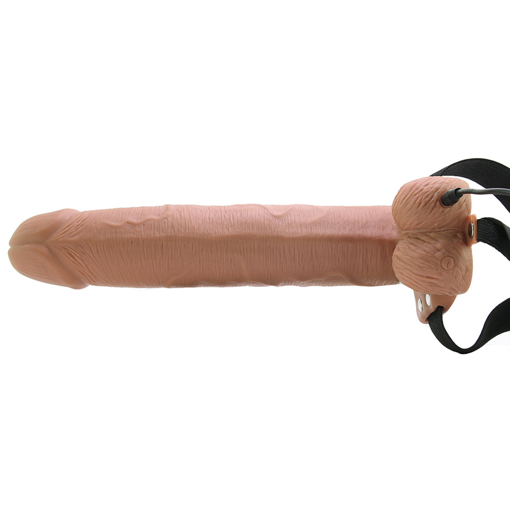 10 Inch Hollow Vibrating Strap-On with Remote in Tan Dildo Sex Toys > Strap-On and Harnesses