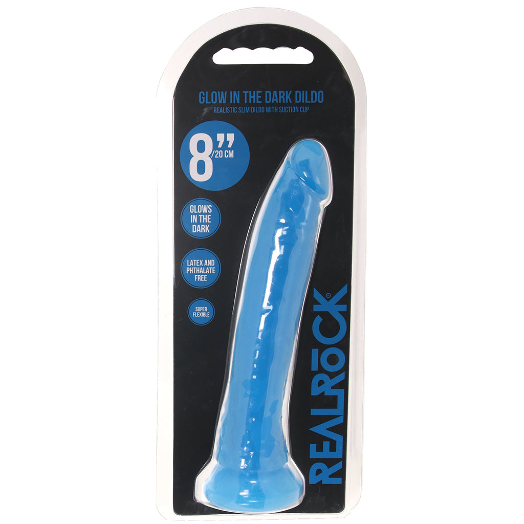 RealRock 8 Inch Glow-in-the-Dark Slim Dildo in Blue Dildo Sex Toys > Realistic Dildos