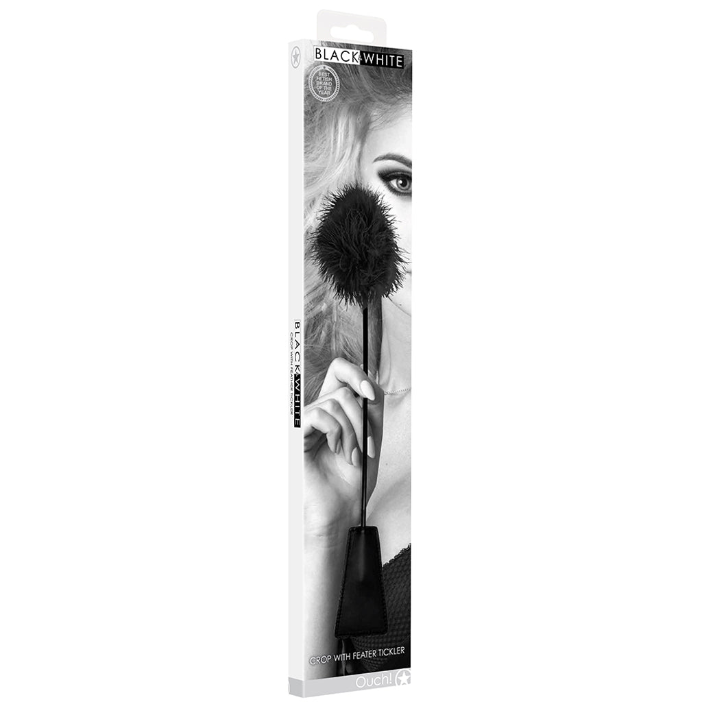 Black & White Crop with Feather Tickler Bondage and Fetish > Whips and Crops