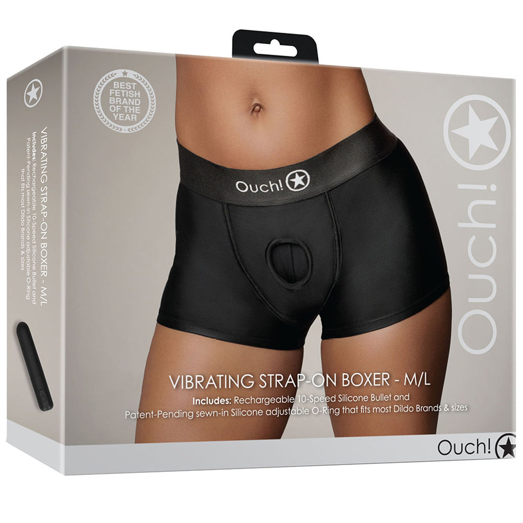 Ouch! Black Vibrating Strap-on Boxer /L Dildo Sex Toys > Strap-On and Harnesses