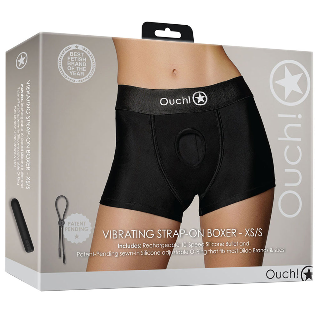 Ouch! Black Vibrating Strap-on Boxer /S Dildo Sex Toys > Strap-On and Harnesses