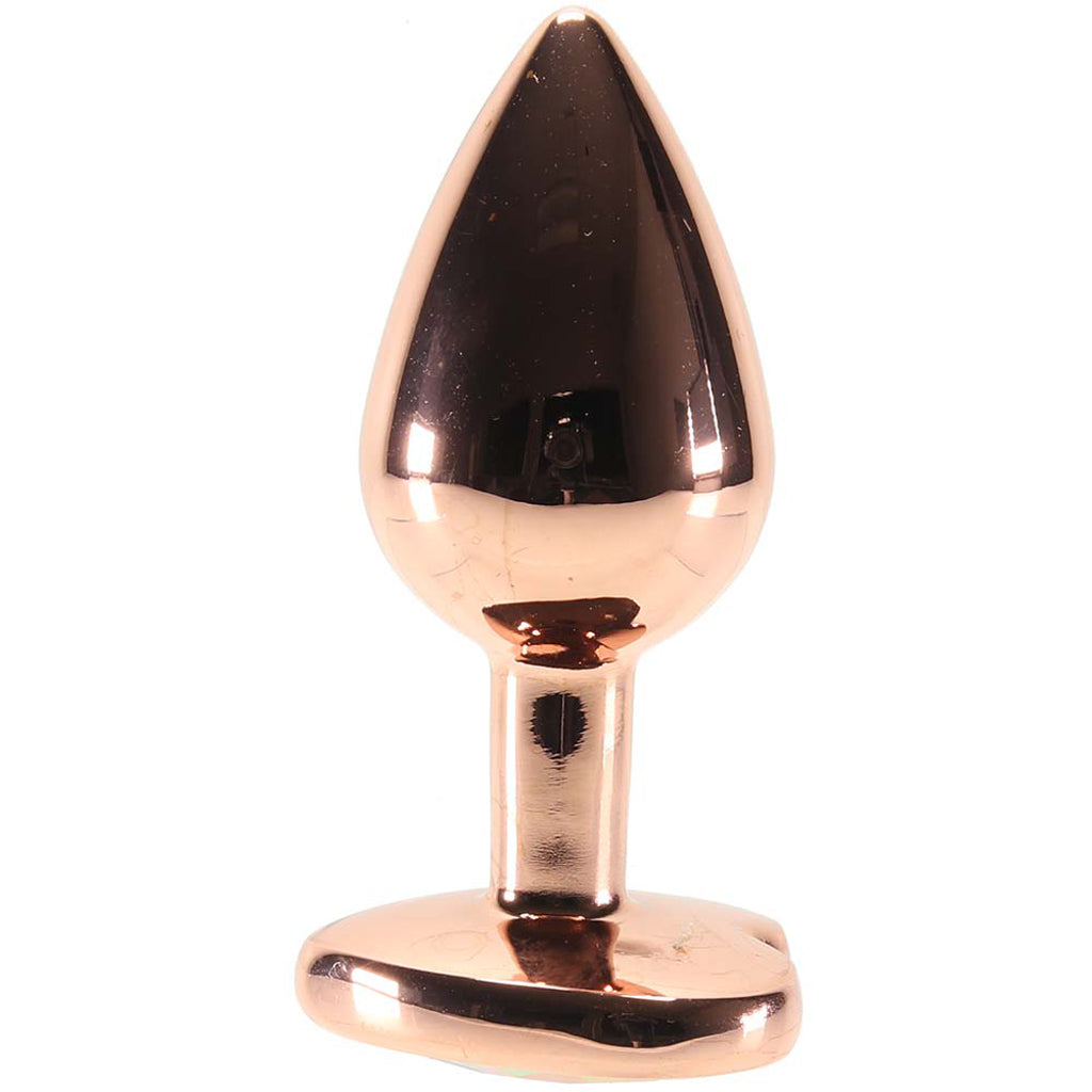 Small Aluminum Plug with Clear Heart Gem in Rose Gold Anal Sex Toys > Butt Plugs