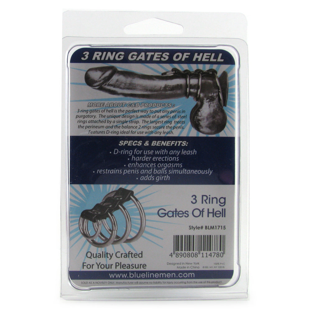 Blue Line 3 Ring Gates of Hell Cock & Ball Cage with D-Ring Cock Rings