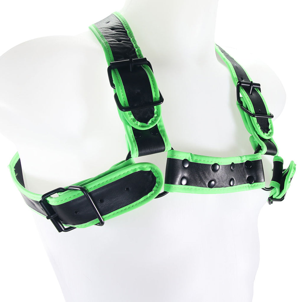 Ouch! Glow in the Dark Buckle Bulldog Harness /XL Bondage and Fetish > Men's Bondage Wear