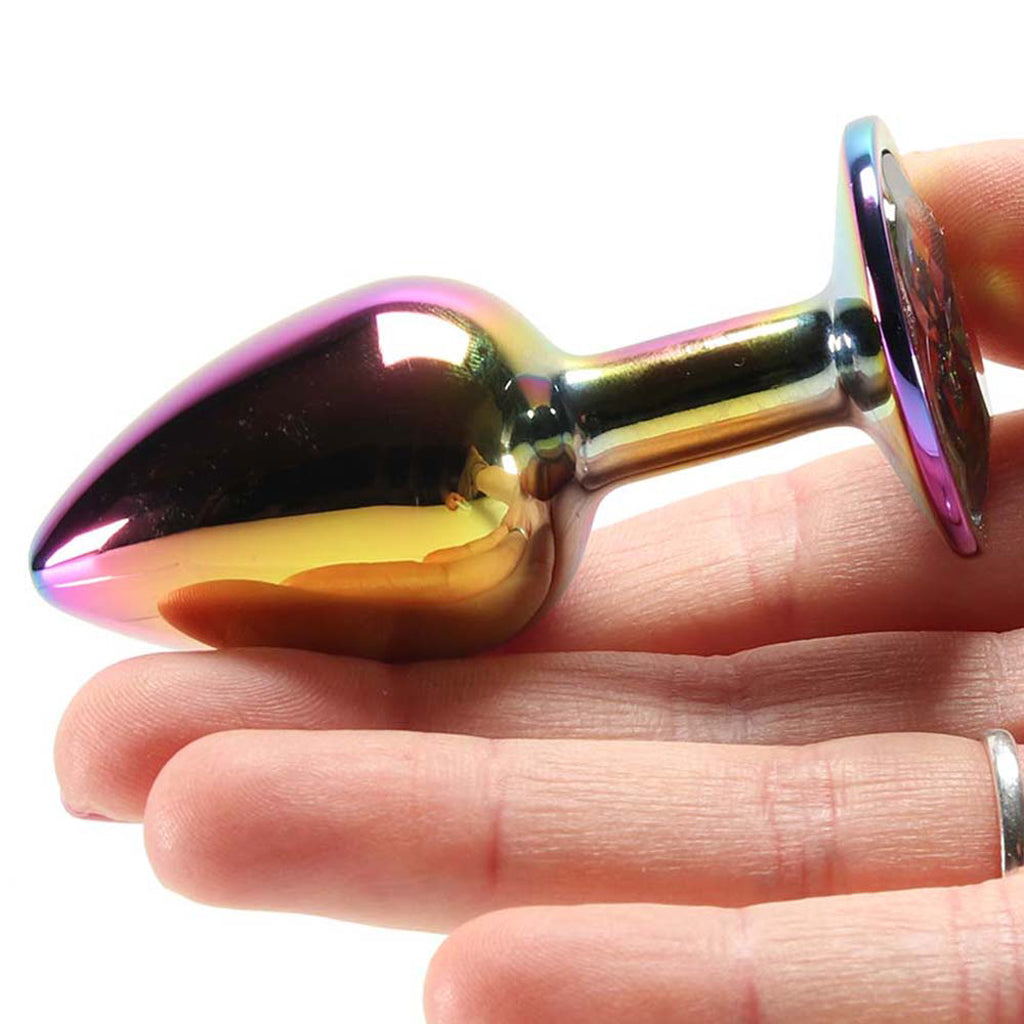 Small Aluminum Plug with Pink Gem in Multicolor Anal Sex Toys > Butt Plugs