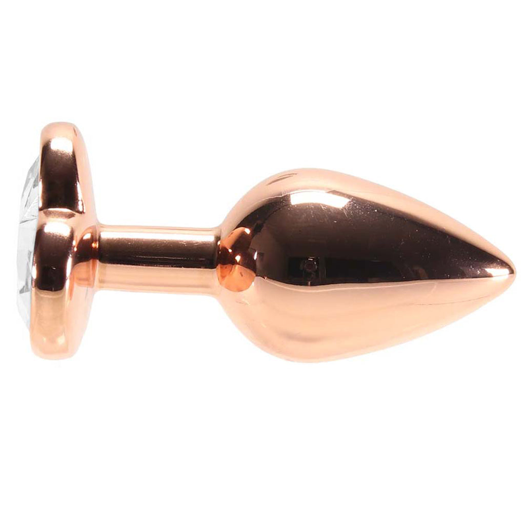 Small Aluminum Plug with Clear Heart Gem in Rose Gold Anal Sex Toys > Butt Plugs