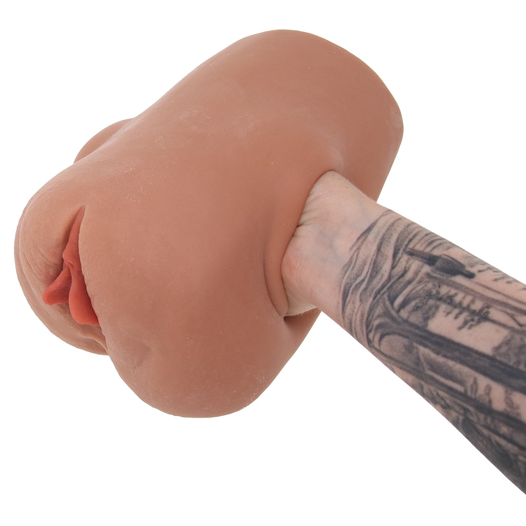 PDX Double Pounder Vibrating Squeeze Stroker in Brown