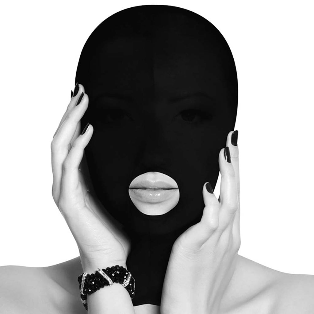 Black & White Open Mouth Submission Mask Bondage and Fetish > Pleasure Masks and Dress Up Play