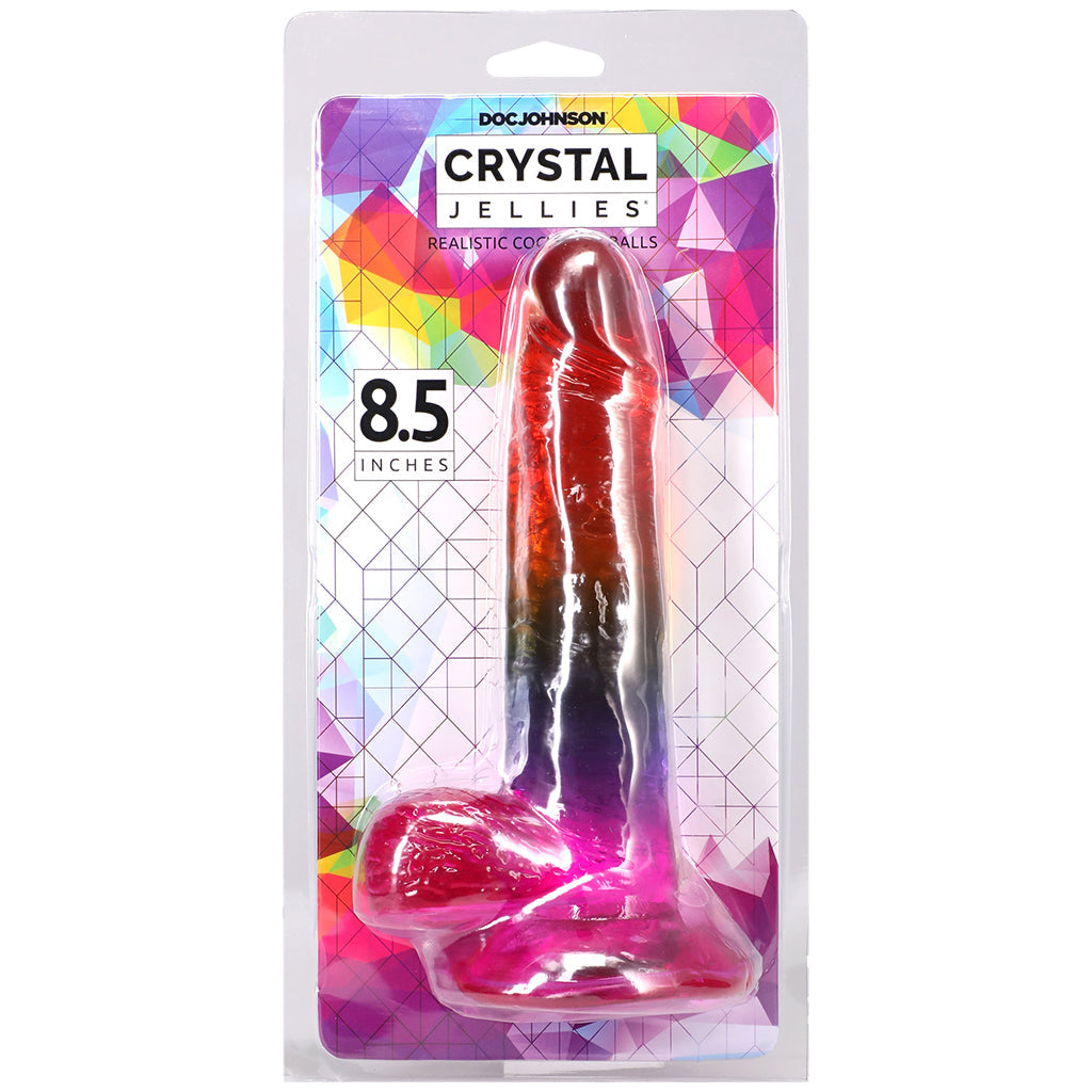 Crystal Jellies 8.5 Inch Cock & Balls Dildo in Rainbow Dildo Sex Toys > Realistic Dildos