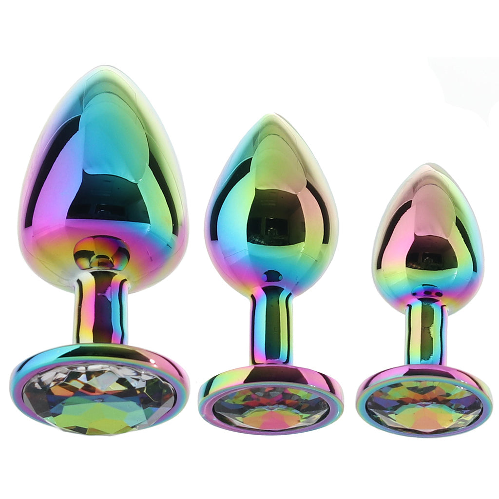 Rear Assets Round Gem Metal Plug Kit in Rainbow Anal Sex Toys > Butt Plugs