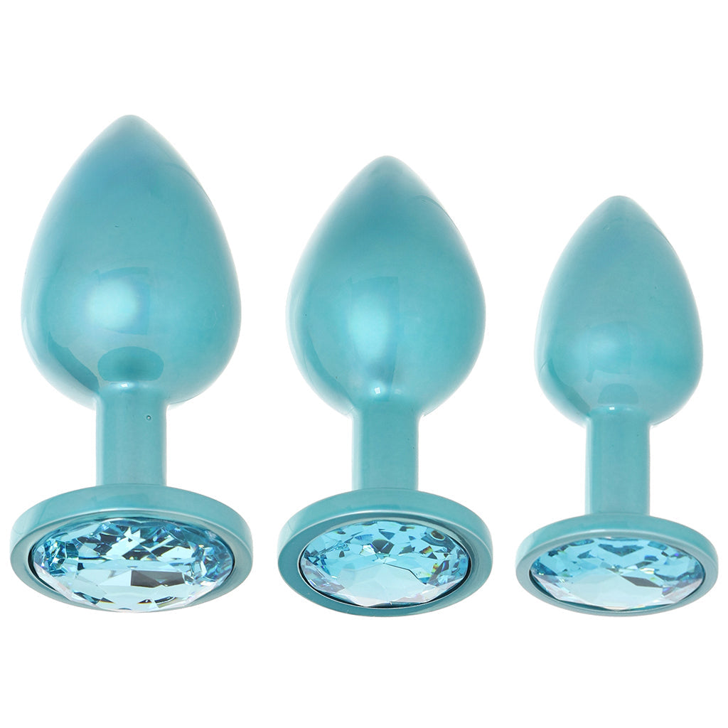 Rear Assets 3 Piece Metal Butt Plug Kit in Teal Anal Sex Toys > Butt Plugs