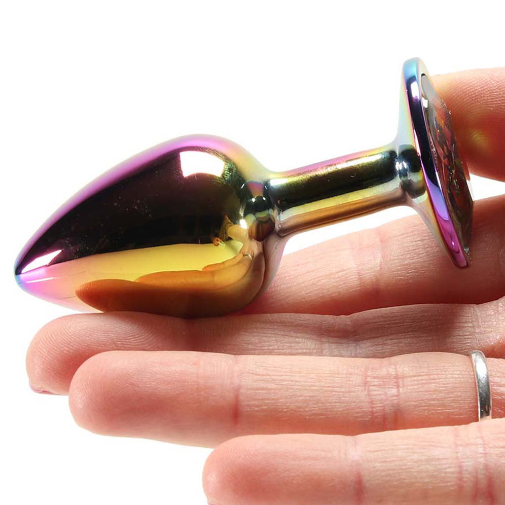 Small Aluminum Plug with Rainbow Gem in Multicolor Anal Sex Toys > Butt Plugs