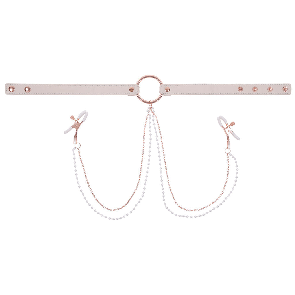 S&M Peaches 'n CreaMe Collar with Nipple Clamps Bondage and Fetish > Nipple Stimulators & Clamps