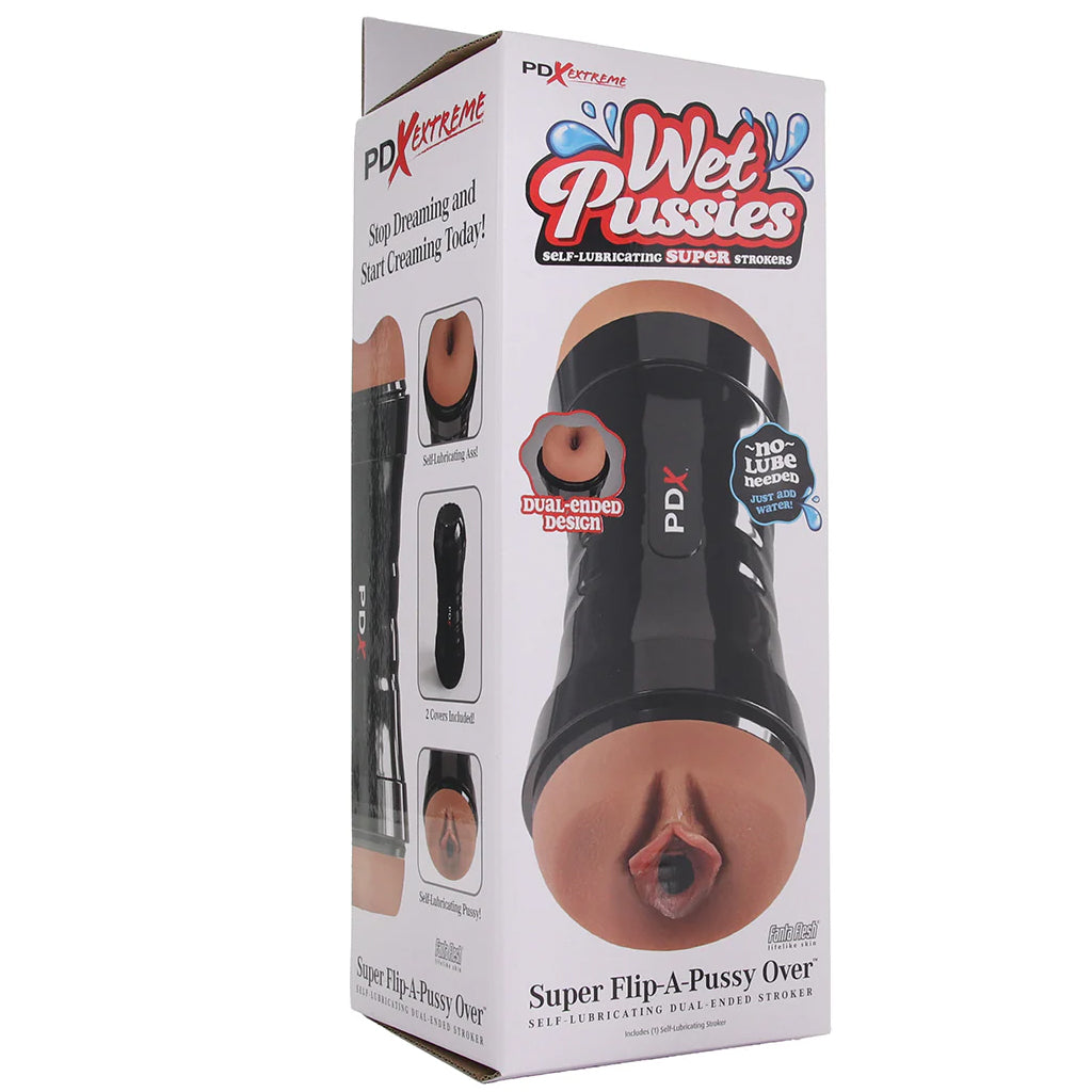PDX Wet Pussies Super Flip-A-Pussy Over Stroker in Brown Male Masturbators > Pocket Strokers