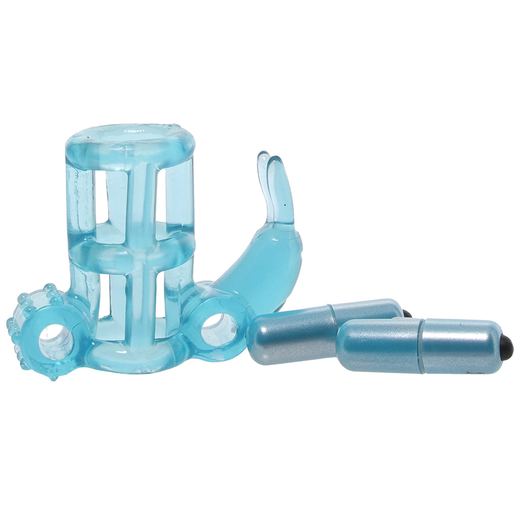 Double Trouble Vibrating Support System in Blue Cock Rings