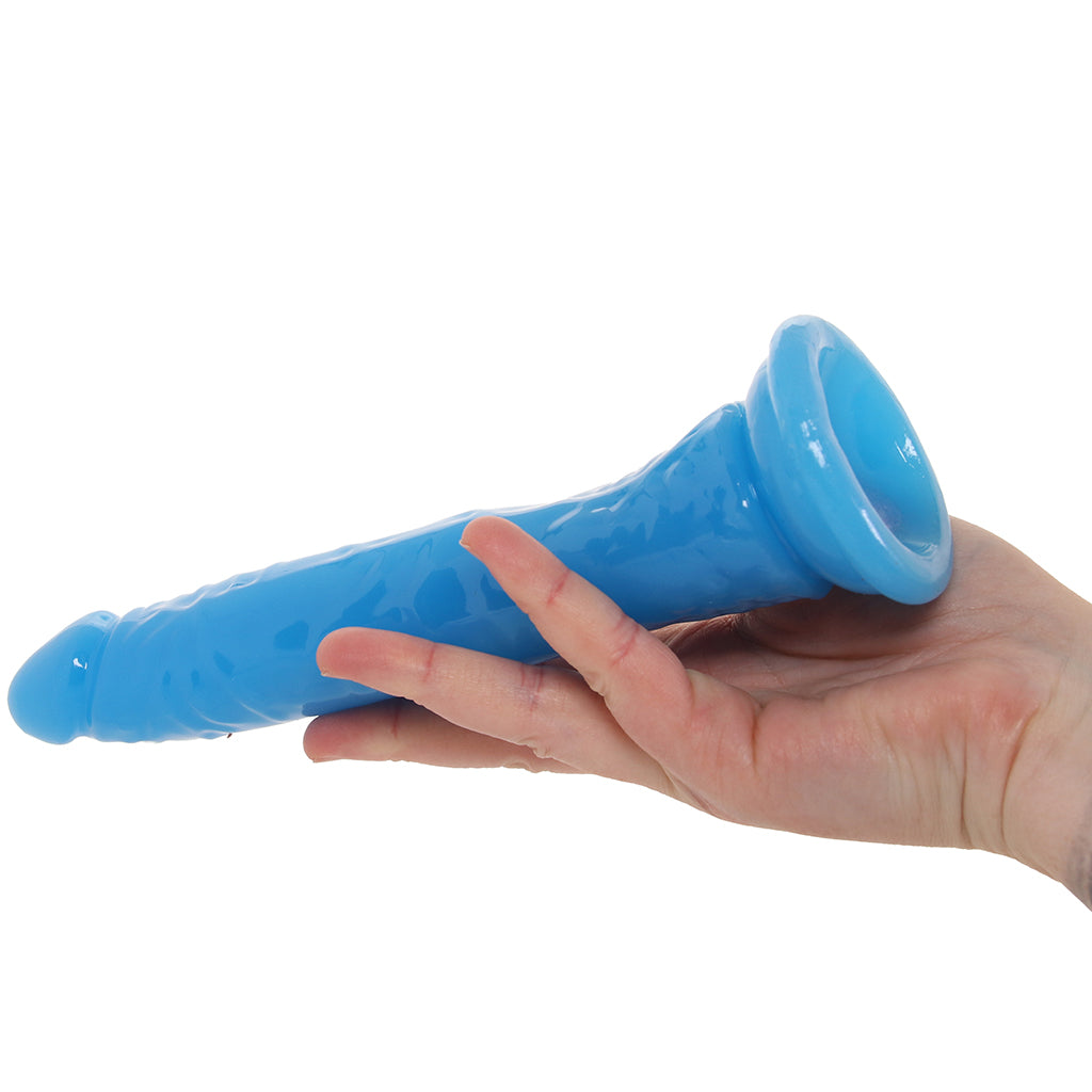 RealRock 8 Inch Glow-in-the-Dark Slim Dildo in Blue Dildo Sex Toys > Realistic Dildos