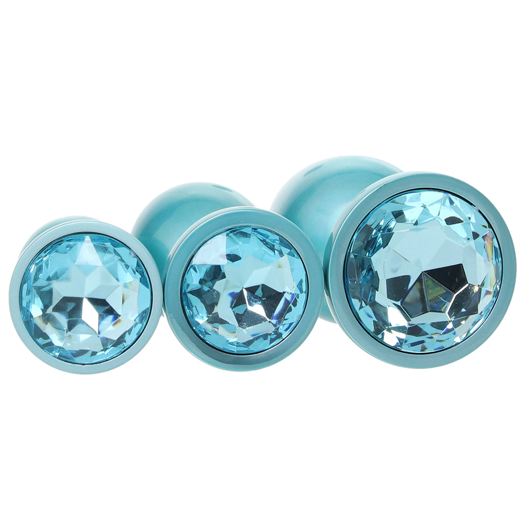 Rear Assets 3 Piece Metal Butt Plug Kit in Teal Anal Sex Toys > Butt Plugs