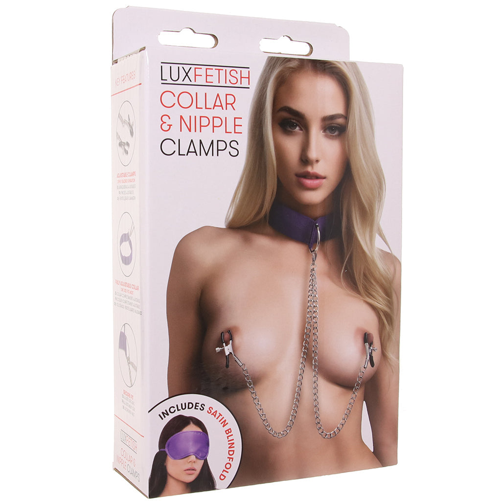 Collar & Nipple Clamp Set in Purple Bondage and Fetish > Nipple Stimulators & Clamps