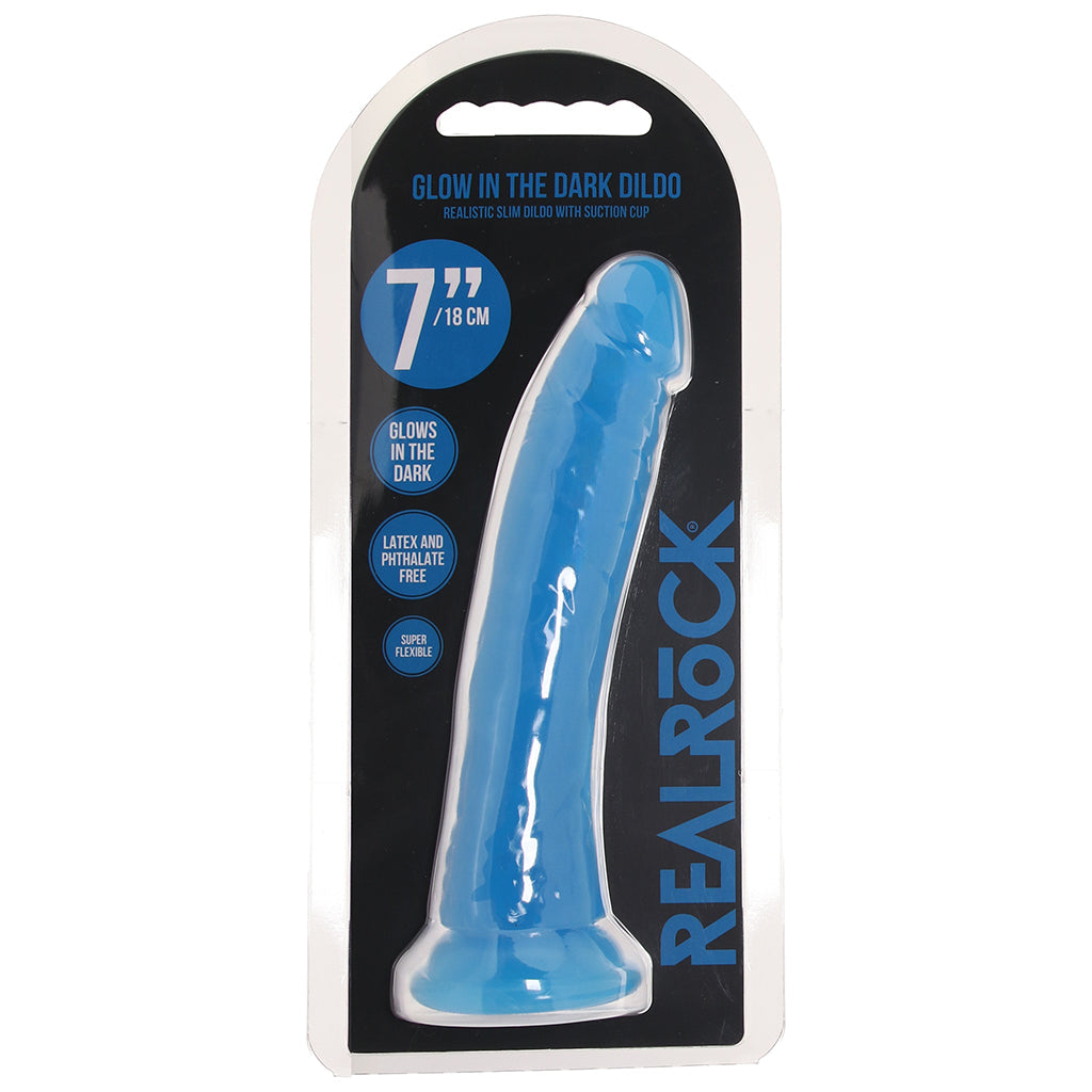 RealRock 7 Inch Glow-in-the-Dark Slim Dildo in Blue Dildo Sex Toys > Realistic Dildos