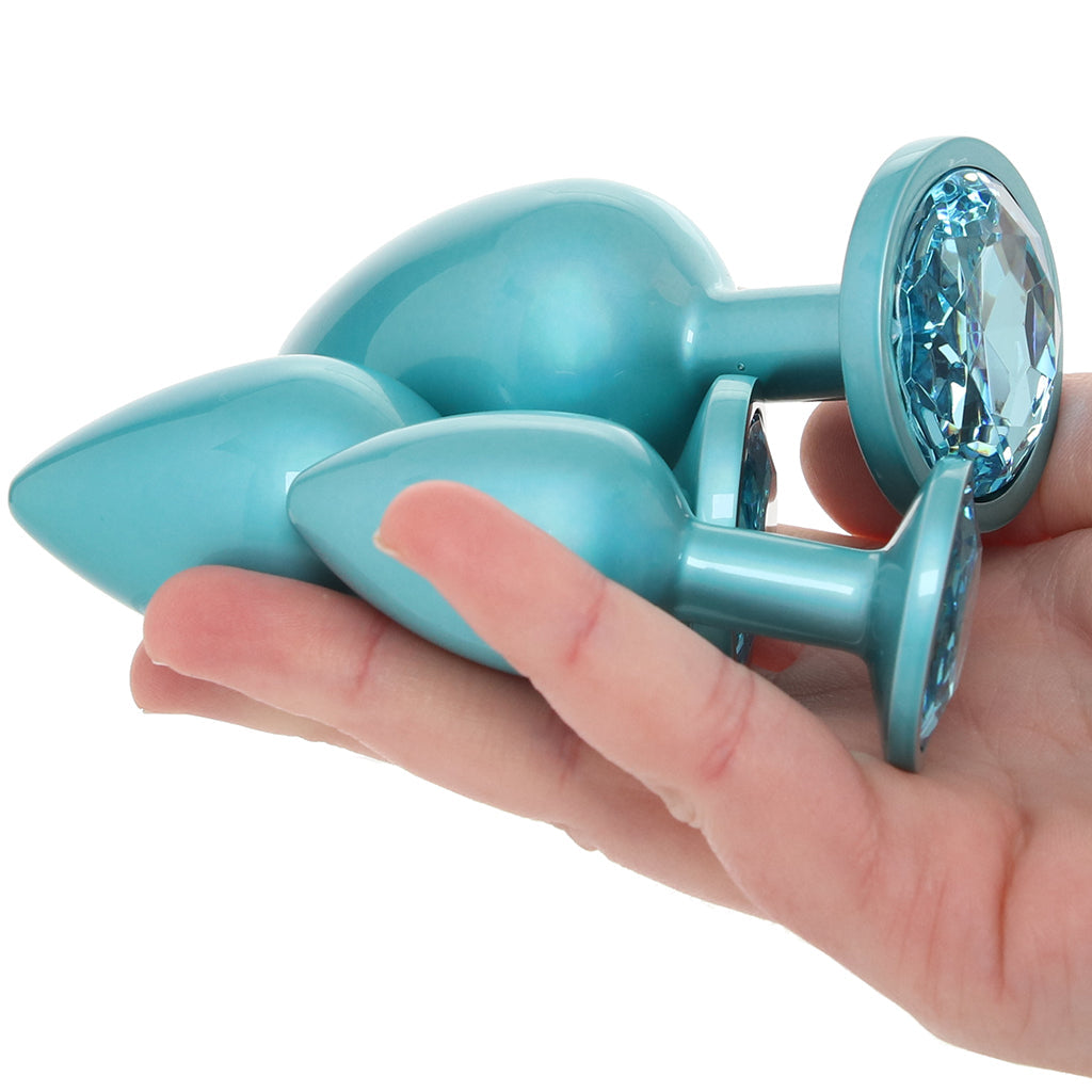 Rear Assets 3 Piece Metal Butt Plug Kit in Teal Anal Sex Toys > Butt Plugs