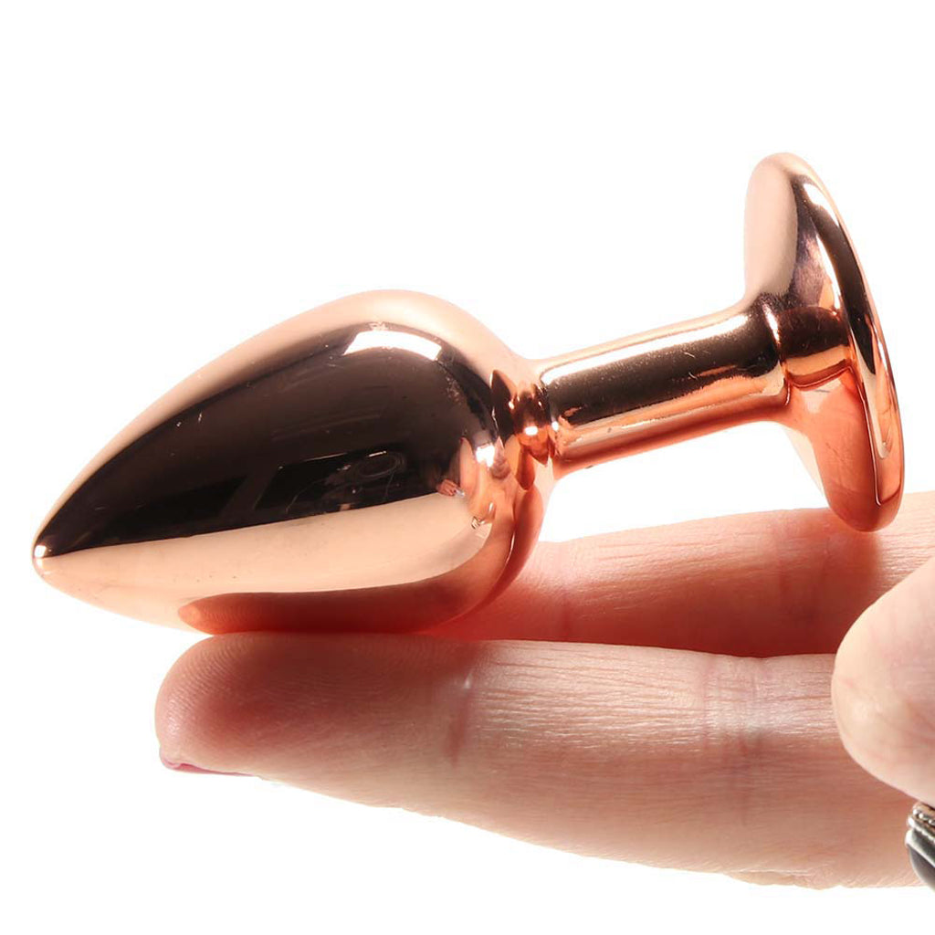 Small Aluminum Plug with Pink Gem in Rose Gold Anal Sex Toys > Butt Plugs