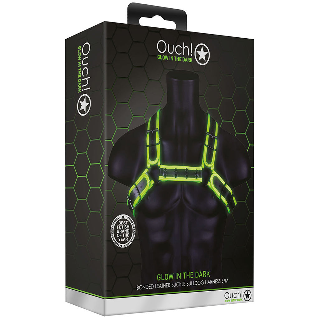 Ouch! Glow in the Dark Buckle Bulldog Harness /M Bondage and Fetish > Men's Bondage Wear
