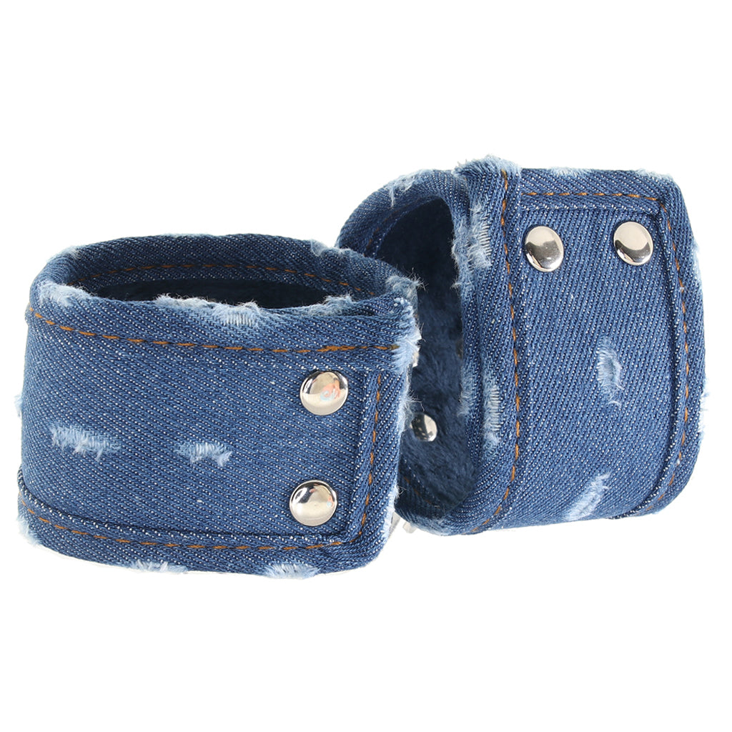 Ouch! Roughened Denim Ankle Cuffs in Blue Bondage and Fetish > Wrist and Ankle Cuffs