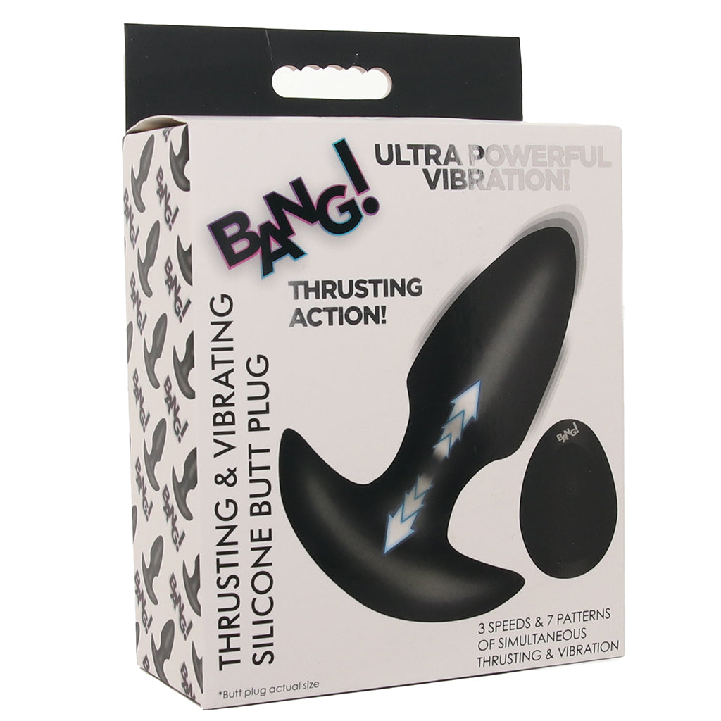Bang! Thrusting & Vibrating Silicone Butt Plug in Black Anal Sex Toys > Butt Plugs
