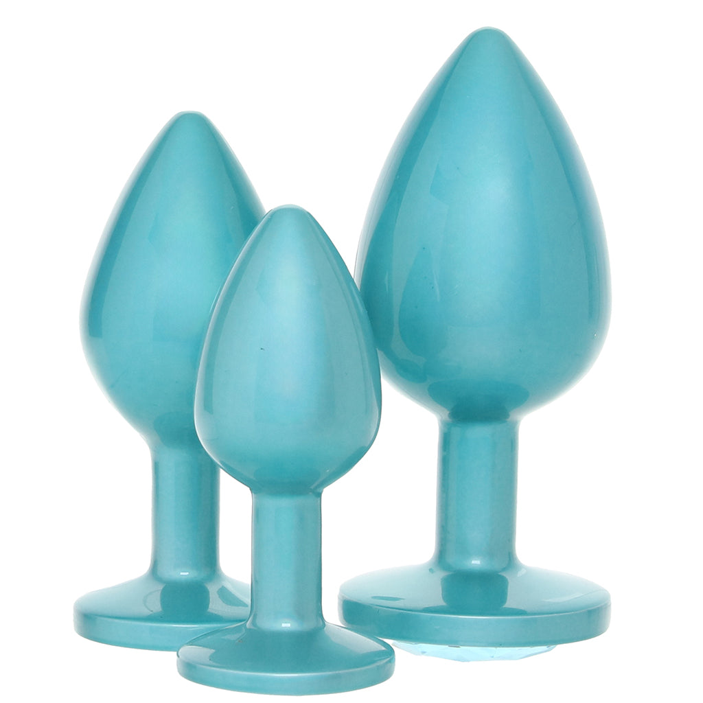 Rear Assets 3 Piece Metal Butt Plug Kit in Teal Anal Sex Toys > Butt Plugs