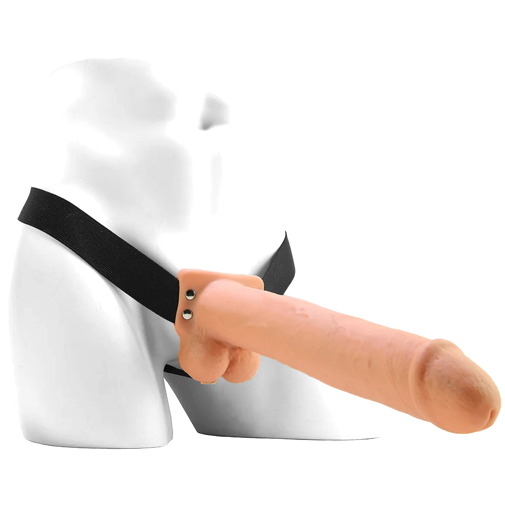 11 Inch Hollow Vibrating Strap-On with Balls in Vanilla Dildo Sex Toys > Strap-On and Harnesses