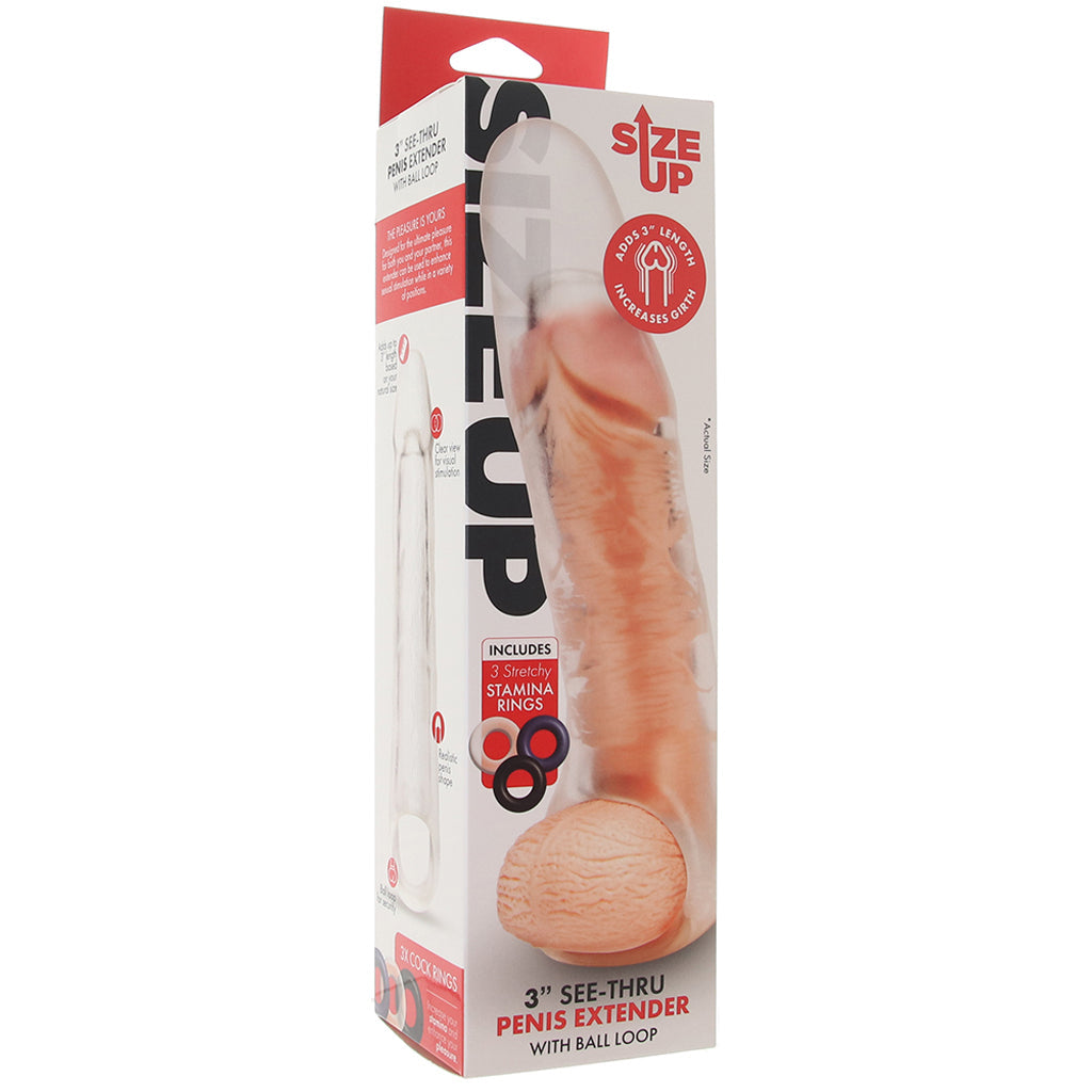Size Up 3 Inch Extender with Ball Loop in Clear Male Enhancement > Extenders and Sleeves