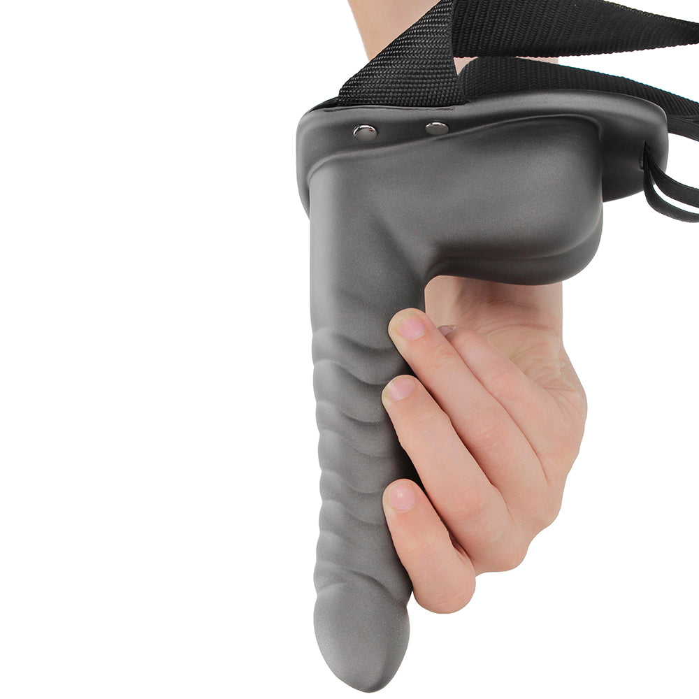 Ouch! Ribbed 8 Inch Hollow Ballsy Strap-On in Gunmetal Dildo Sex Toys > Strap-On and Harnesses