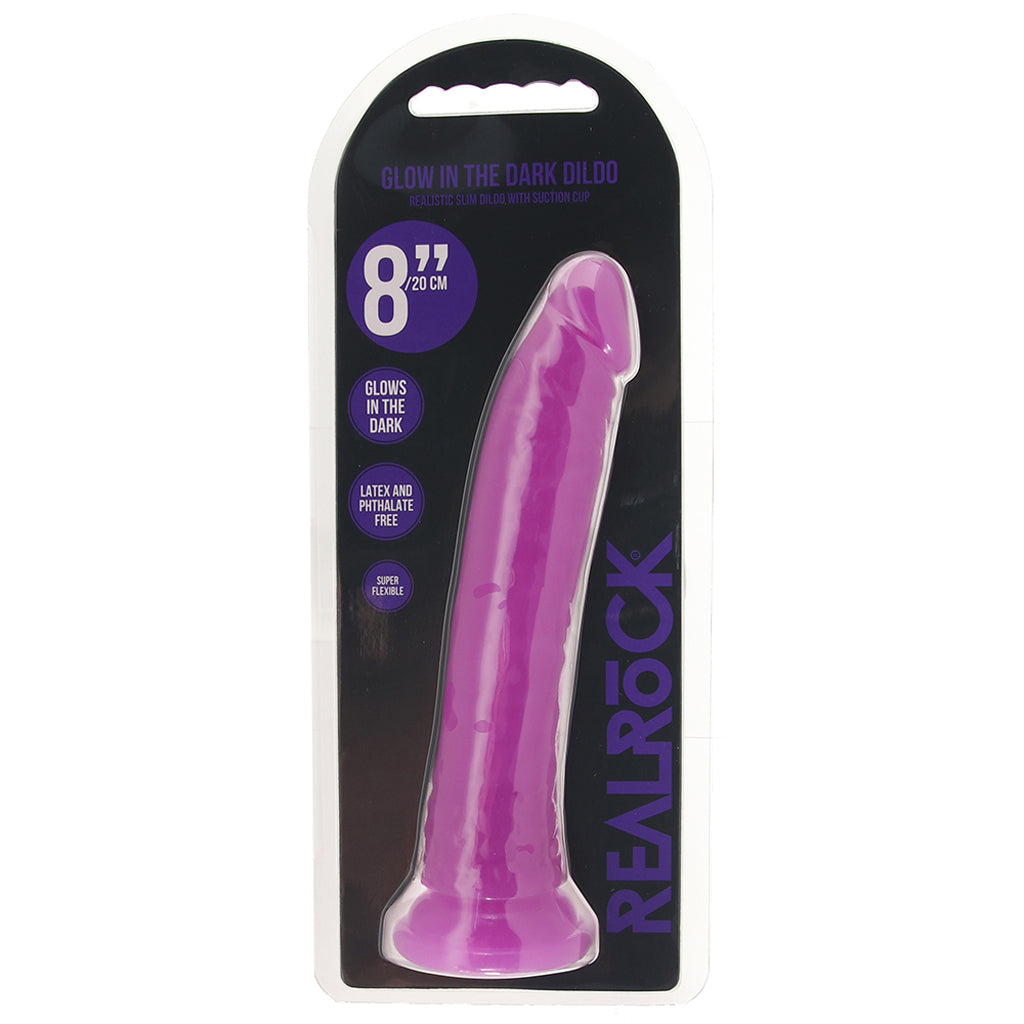RealRock Glow In The Dark 8 Inch Slim Dildo in Purple Dildo Sex Toys > Realistic Dildos