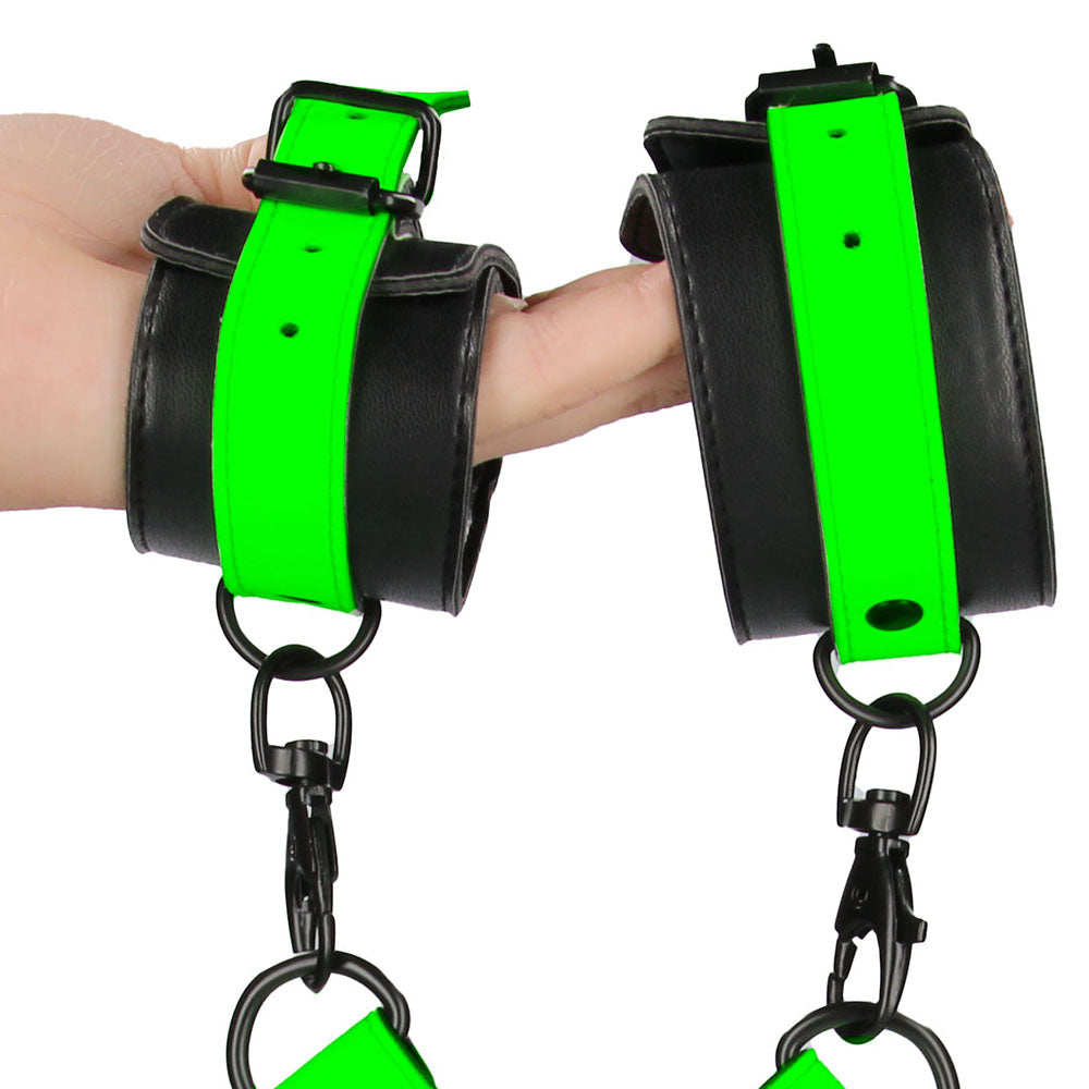 Ouch! Glow In The Dark Hand & Ankle Cuffs with Hogtie Bondage and Fetish > Wrist and Ankle Cuffs
